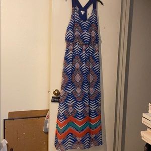 Bisou Bisou Navy/Orange Chevron Maxi Dress